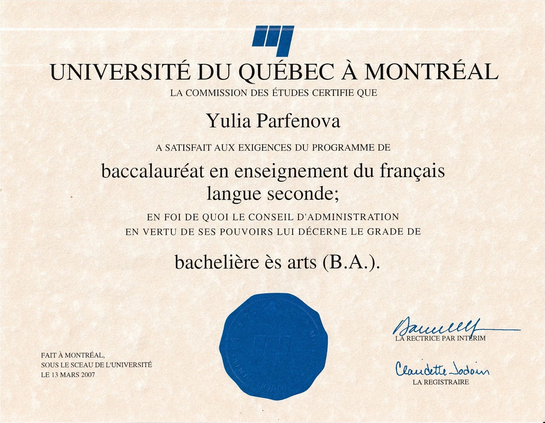 UQAM diploma